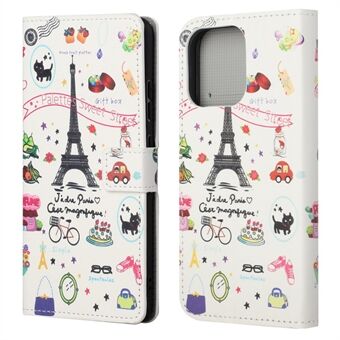 Koko vartaloa suojaava kuviotulostus PU-nahkalompakko Magneettinen Closer Iskunkestävä Stand Flip Folio Cover Cover -kotelo iPhone 13 - Eiffel Tower