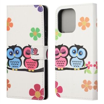 Koko vartaloa suojaava kuviotulostus PU-nahkalompakko Magneettinen Closer Iskunkestävä Stand Flip Folio Cover Cover -kotelo iPhone 13 -  Couple Owl