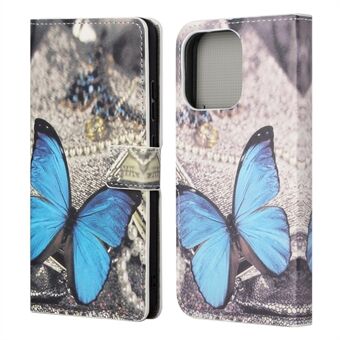 Koko vartaloa suojaava kuviotulostus PU-nahkalompakko Magneettinen Closer Iskunkestävä Stand Flip Folio Cover Cover -kotelo iPhone 13 -  Blue Butterfly