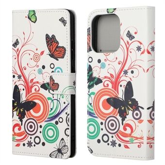 Koko vartaloa suojaava kuviotulostus PU-nahkalompakko Magneettinen Closer Iskunkestävä Stand Flip Folio Cover Cover -kotelo iPhone 13 - Colorful Butterflies