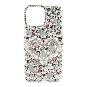 Iskunkestävä Love Heart Sticking Diamond Pearls Decor Kestävä pehmeä TPU-puhelinkotelo iPhone 13:lle 6,1 tuumaa
