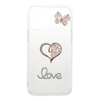 Love Heart perhonen muotoinen kiinnittyvä timanttisisustus Kirkas tyylikäs TPU-puhelimen kuori iPhone 13 6,1 tuumalle