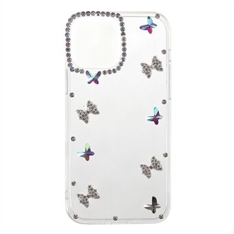 Butterflies Sticking Diamond Light Suojaava tekojalokivi Decor Pehmeä TPU-puhelimen suojakuori iPhone 13 6,1 tuumalle