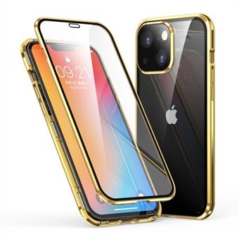 LUPHIE Magneettinen iPhone 13 -kuori lasilla edessä ja takana - Gold
