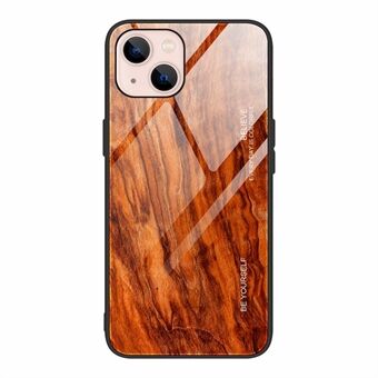 Wood Grain Design Pehmeä TPU + Karkaistu lasi Takakansi Matkapuhelimen kuoren suojus iPhone 13 6,1 tuumalle