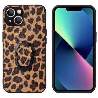 Kickstand Design PU-nahkapäällysteinen puhelinkuori sisäänrakennetulla metallilevyllä iPhone 13 - Leopard Texture/Dark Brown