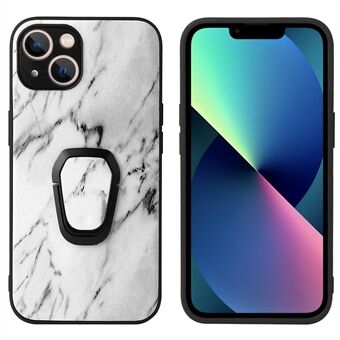 Kickstand Design PU-nahkapäällysteinen puhelinkuori sisäänrakennetulla metallilevyllä iPhone 13 - Marble Pattern/Grey