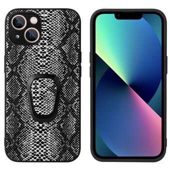 Kickstand Design PU-nahkapäällysteinen puhelinkuori sisäänrakennetulla metallilevyllä iPhone 13 - Snake Texture/Black