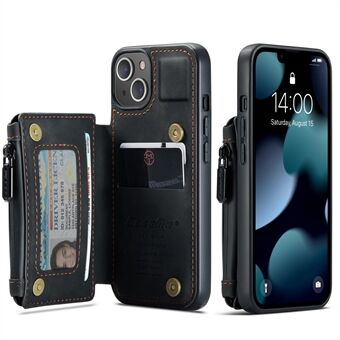 CASEME C20 -sarjan iskunkestävä varkaudenesto vetoketjullinen taskulompakko Design PU-nahkaa ja TPU:ta takakuori puhelinkotelo iPhone 13 - Black