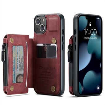 CASEME C20 -sarjan iskunkestävä varkaudenesto vetoketjullinen taskulompakko Design PU-nahkaa ja TPU:ta takakuori puhelinkuorelle iPhone 13 - Red