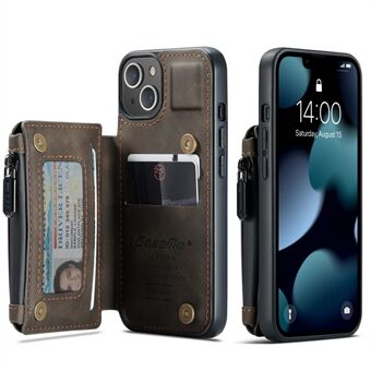 CASEME C20 -sarjan iskunkestävä varkaudenesto vetoketjullinen taskulompakko Design PU-nahkaa ja TPU:ta takakuori puhelinkotelo iPhone 13 - Coffee