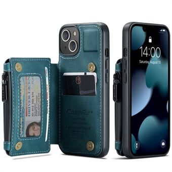 CASEME C20 -sarjan iskunkestävä varkaudenesto vetoketjullinen taskulompakko Design PU-nahkaa ja TPU:ta takakuori puhelinkuorelle iPhone 13 - Blue