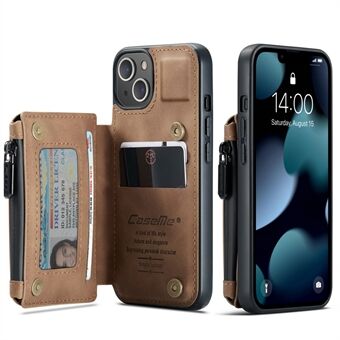 CASEME C20 -sarjan iskunkestävä varkaudenesto vetoketjullinen taskulompakko Design PU-nahkaa ja TPU:ta takakuori puhelinkotelo iPhone 13 - Brown