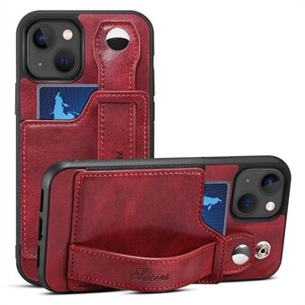 SUTENI Card Slot Design PU-nahka + TPU-hybridikotelo putoamissuojapuhelimen kuori säädettävällä käsihihnalla jalustalla iPhone 13 6,1 tuumalle
