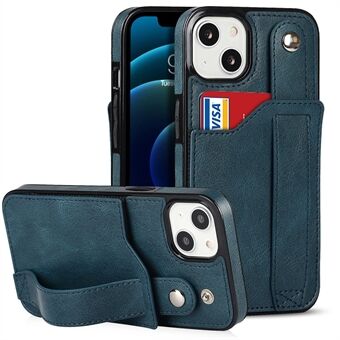IPhone 13:lle 6,1 tuuman RFID-estotoiminto Scratch käsihihna Kickstand Design PU-nahkapäällysteinen TPU-suojus korttipaikalla