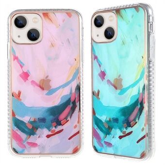 Watercolor Pattern Electroplating Phone Case for iPhone 13 6.1 inch, Aurora Effect Anti-fall IMD TPU Shell
