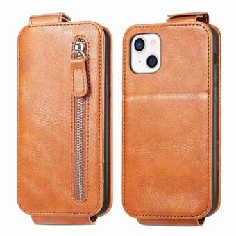 Vertical Flip Leather Case for iPhone 13 6.1 inch, Zipper Wallet Stand Full Protection Phone Cover