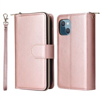 Vetoketjullinen tasku matkapuhelimen suojakuori iPhone 13:lle 6,1 tuumaa, magneettinen PU-nahkainen puhelinkotelo, 9 korttikoteloa, käännettävissä oleva lompakko Stand