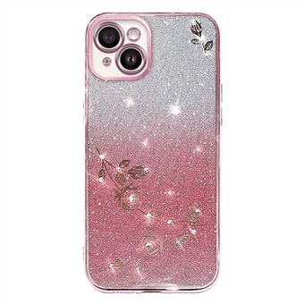 IPhone 13:lle 6,1 tuuman tekojalokivi Decor Kukkakuvioinen Pudotusta estävä Takakuori Gradient Glitter Powder TPU-suojakuori