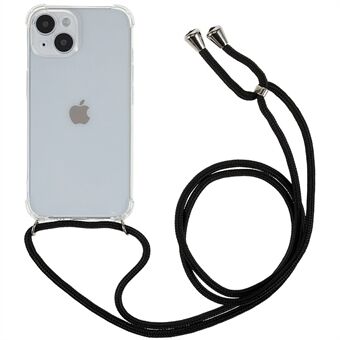 Iskunkestävä puhelimen takakuori iPhone 13:lle 6,1 tuuman HD Clear Four Corner -pehmeä TPU-kotelo kaulanauhalla