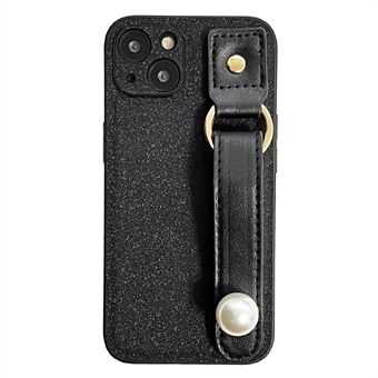 IPhone 13 PU Nahka+TPU puhelinkotelo Pearl Decor Ranneke Pudotussuoja Black Phone Takaisin Kuori