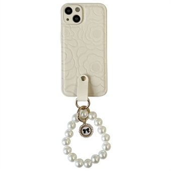 IPhone 13:lle TPU+PU nahkainen puhelimen kuori Camellia Pattern Pearl Chain -puhelinkotelo olkahihnalla