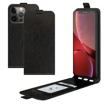 Crazy Horse Texture Pystysuuntainen käännettävä nahkainen puhelimen kansi korttipaikalla iPhone 13 Pro - Black