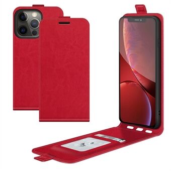 Crazy Horse Texture Pystysuuntainen käännettävä nahkainen puhelimen kansi korttipaikalla iPhone 13 Pro - Red
