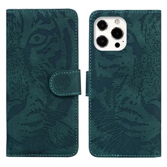 Pudotuksenkestävä Pure Color Tiger Imprint Pattern -nahkakuori iPhone 13 Pro 6,1 tuumaa