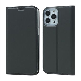 Monipuolinen suojaus Automaattisesti imeytyvä Fashion Solid Color Card Slot Iskunkestävä nahkainen puhelimen suojakuori Stand iPhone 13 Pro - Black