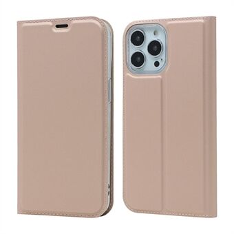 Kaikenpuolinen suoja Itsestään imeytyvä Fashion yksivärinen korttipaikka Iskunkestävä nahkainen puhelinkotelo Stand iPhone 13 Pro - Rose Gold