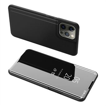 Galvanointipeilipinta nahkainen puhelinkotelo Stand kuori näköikkunalla iPhone 13 Pro - Black