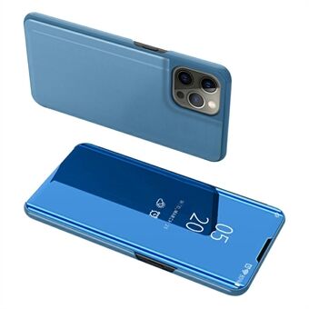 Galvanointipeilipinta nahkainen puhelinkotelo Stand kuori näköikkunalla iPhone 13 Pro - Sky Blue