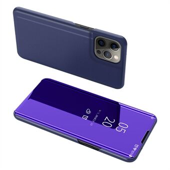 Galvanointipeilipinta nahkainen puhelinkotelo Stand kuori näköikkunalla iPhone 13 Pro - Dark Blue