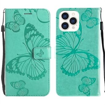 Perhoskuvioitu nahkainen puhelimen suojakuori hihnalla iPhone 13 Pro 6,1 tuumalle