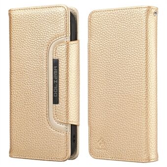 Irrotettava 2-in-1 Litchi Texture Wallet Stand Design -nahkakotelo TPU-puhelinkuorella iPhone 13 Pro - Gold