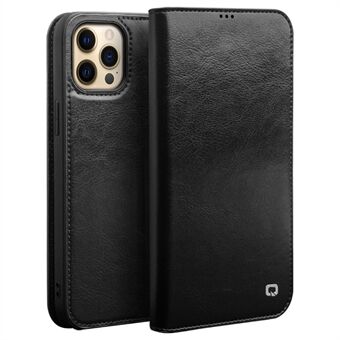 QIALINO For iPhone 13 Pro 6.1 inch Wallet Stand Phone Cover Top Layer Cowhide Leather + TPU Cover Shell