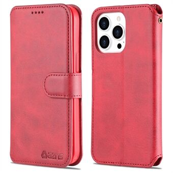 Stand Wallet Design Magneettinen sulkeminen Putoamista estävä Iskunkestävä Nahkainen puhelimen suojakuori iPhone 13 Pro - Red