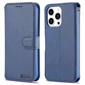 Stand Wallet Design Magneettinen sulkeminen Putoamista estävä Iskunkestävä Nahkainen puhelimen suojakuori iPhone 13 Pro - Blue