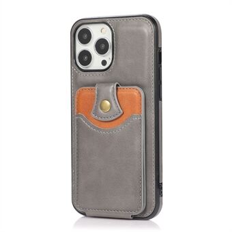 Classic herkkä nahka pystysuora Flip Card Pocket Design -puhelinkotelo jalustalla iPhone 13 Pro - Grey