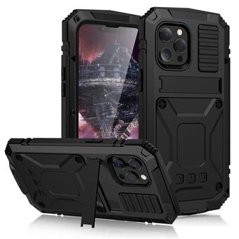 R-JUST Kickstand koko kehon suojakuori Iskunkestävä metallikotelo sisäänrakennetulla näytönsuojalla iPhone 13 Pro 6,1 tuumalle