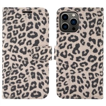 Leopard Texture -nahkainen puhelinkotelon Stand suojus lompakkosuunnittelulla iPhone 13 Pro 6,1 tuumaa