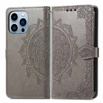 PU- Stand lompakko-puhelinkotelon suojakuori Mandala-kukkakuviolla iPhone 13 Pro 6,1 tuumaa