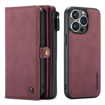 Stand 018 -sarjan Multi-Slot Design mattapintainen lompakkoteline, nahkainen 2-in-1 irrotettava puhelimen suojakuori iPhone 13 Pro - Wine Red