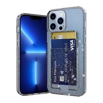 GW18 Glitter Powder läpinäkyvä iskunkestävä TPU-puhelinkotelo korttitelineellä iPhone 13 Pro 6,1 tuumaa