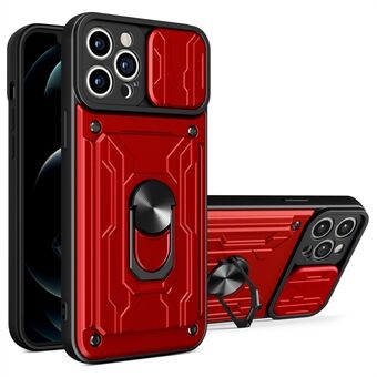 Irrotettava korttipaikka kova PC + pehmeä TPU-puhelinkotelo Kickstand Hybrid -suojus kameran liukukuorella iPhone 13 Pro - Red