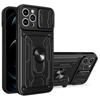 Irrotettava korttipaikka kova PC + pehmeä TPU-puhelinkotelo Kickstand Hybrid -suojus kameran liukukuorella iPhone 13 Pro - Black