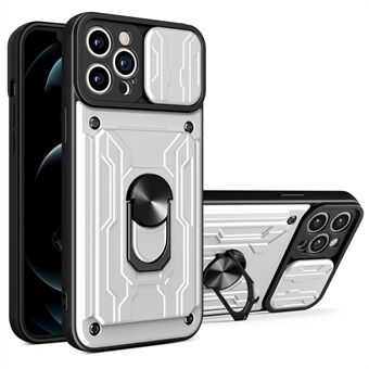 Irrotettava korttipaikka kova PC + pehmeä TPU-puhelinkotelo Kickstand Hybrid -suojus kameran liukukuorella iPhone 13 Pro - White