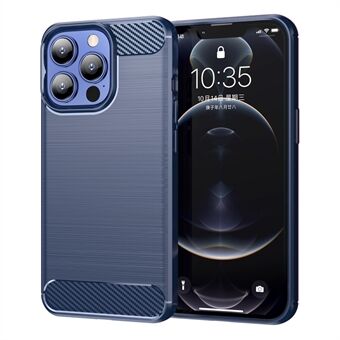 1,8 mm hiilikuituharjattu rakenne Joustava TPU-pudotuksen estävä puhelimen takakuori iPhone 13 Pro - sininen