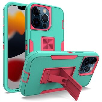 For iPhone 13 Pro 6.1 inch Shockproof PC + TPU Hybrid Phone Cover with Integrated Kickstand Car Mount Metal Sheet Case
